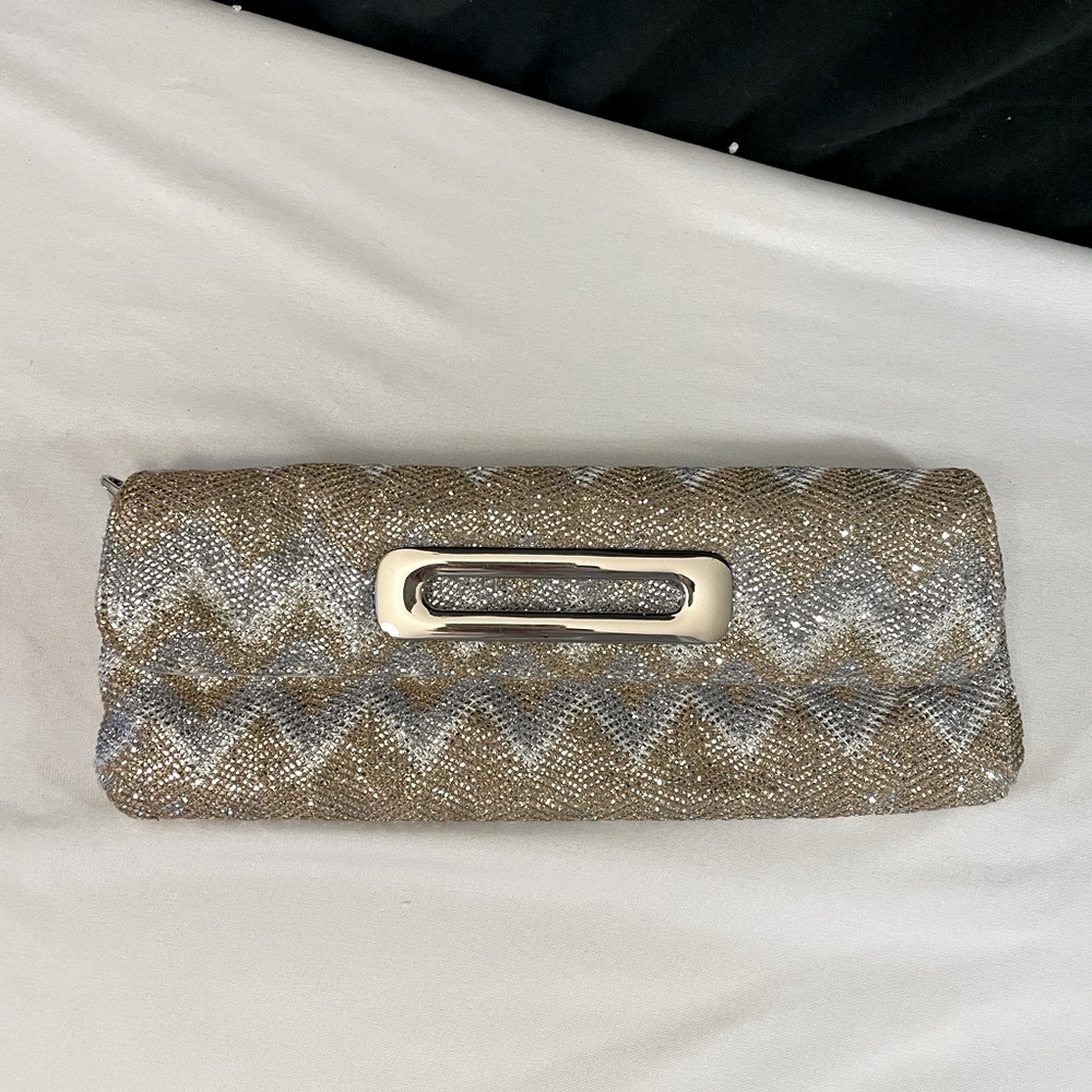 EUC: Aldo hand clutch, hand bag, silver and gold glitter and glam
